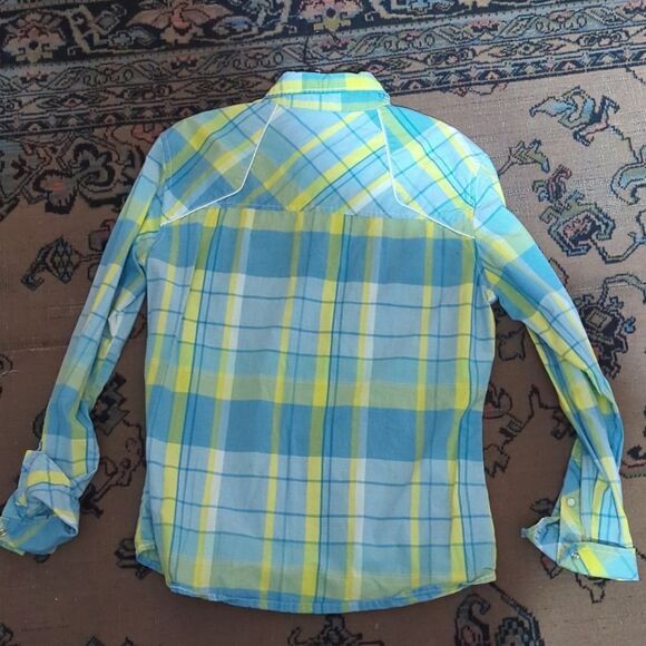 BKE Buckle Men's Athletic Fix Size m Western Plaid Pearl Snap Long - Picture 9 of 9